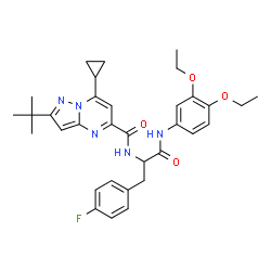 ChemSpider 2D Image | Nalpha-{[7-Cyclopropyl-2-(2-methyl-2-propanyl)pyrazolo[1,5-a]pyrimidin-5-yl]carbonyl}-N-(3,4-diethoxyphenyl)-4-fluorophenylalaninamide | C33H38FN5O4