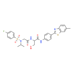 ChemSpider 2D Image | N-[(4-Fluorophenyl)sulfonyl]-N-isopropylglycyl-N-[4-(6-methyl-1,3-benzothiazol-2-yl)phenyl]serinamide | C28H29FN4O5S2