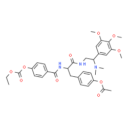 ChemSpider 2D Image | 4-[3-{[2-(Dimethylamino)-2-(3,4,5-trimethoxyphenyl)ethyl]amino}-2-({4-[(ethoxycarbonyl)oxy]benzoyl}amino)-3-oxopropyl]phenyl acetate | C34H41N3O10