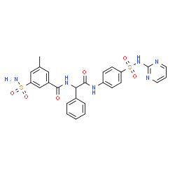 ChemSpider 2D Image | 3-Methyl-N-(2-oxo-1-phenyl-2-{[4-(2-pyrimidinylsulfamoyl)phenyl]amino}ethyl)-5-sulfamoylbenzamide | C26H24N6O6S2