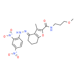 ChemSpider 2D Image | (4E)-4-[(2,4-Dinitrophenyl)hydrazono]-N-(3-methoxypropyl)-3-methyl-4,5,6,7-tetrahydro-1-benzofuran-2-carboxamide | C20H23N5O7