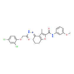 ChemSpider 2D Image | (4E)-4-{[(2,4-Dichlorophenoxy)acetyl]hydrazono}-N-(3-methoxyphenyl)-3-methyl-4,5,6,7-tetrahydro-1-benzofuran-2-carboxamide | C25H23Cl2N3O5