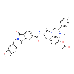 ChemSpider 2D Image | 4-[2-({[2-(1,3-Benzodioxol-5-ylmethyl)-1,3-dioxo-2,3-dihydro-1H-isoindol-5-yl]carbonyl}amino)-3-{[2-(dimethylamino)-2-(4-methylphenyl)ethyl]amino}-3-oxopropyl]phenyl acetate | C39H38N4O8