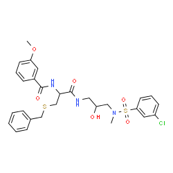 ChemSpider 2D Image | N-{3-(Benzylsulfanyl)-1-[(3-{[(3-chlorophenyl)sulfonyl](methyl)amino}-2-hydroxypropyl)amino]-1-oxo-2-propanyl}-3-methoxybenzamide | C28H32ClN3O6S2