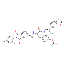 ChemSpider 2D Image | 4-[3-{[2-(1,3-Benzodioxol-5-yl)-2-(dimethylamino)ethyl]amino}-2-({[2-(2,4-dimethylphenyl)-1,3-dioxo-2,3-dihydro-1H-isoindol-5-yl]carbonyl}amino)-3-oxopropyl]phenyl acetate | C39H38N4O8