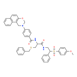 ChemSpider 2D Image | N-[3-(Benzylsulfanyl)-1-({2-[(4-methoxyphenyl)sulfonyl]-2-phenylethyl}amino)-1-oxo-2-propanyl]-4-(1H-naphtho[1,2-e][1,3]oxazin-2(3H)-yl)benzamide | C44H41N3O6S2