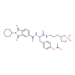 ChemSpider 2D Image | 4-(2-{[(2-Cyclohexyl-1,3-dioxo-2,3-dihydro-1H-isoindol-5-yl)carbonyl]amino}-3-{[3-(1,1-dioxidotetrahydro-3-thiophenyl)propyl]amino}-3-oxopropyl)phenyl acetate | C33H39N3O8S