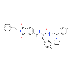 ChemSpider 2D Image | Nalpha-{[1,3-Dioxo-2-(2-phenylethyl)-2,3-dihydro-1H-isoindol-5-yl]carbonyl}-4-fluoro-N-[2-(4-fluorophenyl)-2-(1-pyrrolidinyl)ethyl]phenylalaninamide | C38H36F2N4O4