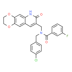 ChemSpider 2D Image | N-(4-Chlorobenzyl)-3-fluoro-N-[(7-oxo-2,3,6,7-tetrahydro[1,4]dioxino[2,3-g]quinolin-8-yl)methyl]benzamide | C26H20ClFN2O4