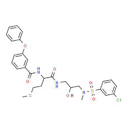 ChemSpider 2D Image | N-{1-[(3-{[(3-Chlorophenyl)sulfonyl](methyl)amino}-2-hydroxypropyl)amino]-4-(methylsulfanyl)-1-oxo-2-butanyl}-3-phenoxybenzamide | C28H32ClN3O6S2