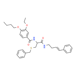 ChemSpider 2D Image | N-[3-(Benzylsulfanyl)-1-oxo-1-{[(3E)-4-phenyl-3-buten-1-yl]amino}-2-propanyl]-4-butoxy-3-ethoxybenzamide | C33H40N2O4S