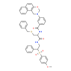 ChemSpider 2D Image | N-[3-(Benzylsulfanyl)-1-({2-[(4-methoxyphenyl)sulfonyl]-2-phenylethyl}amino)-1-oxo-2-propanyl]-3-(1H-naphtho[1,2-e][1,3]oxazin-2(3H)-yl)benzamide | C44H41N3O6S2