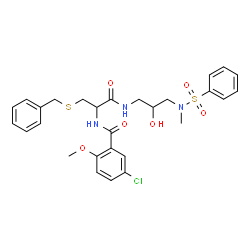 ChemSpider 2D Image | N-[3-(Benzylsulfanyl)-1-({2-hydroxy-3-[methyl(phenylsulfonyl)amino]propyl}amino)-1-oxo-2-propanyl]-5-chloro-2-methoxybenzamide | C28H32ClN3O6S2
