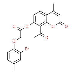 ChemSpider 2D Image | 8-Acetyl-4-methyl-2-oxo-2H-chromen-7-yl (2-bromo-4-methylphenoxy)acetate | C21H17BrO6