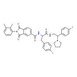 ChemSpider 2D Image | Nalpha-{[2-(2,3-Dimethylphenyl)-1,3-dioxo-2,3-dihydro-1H-isoindol-5-yl]carbonyl}-4-fluoro-N-[2-(4-fluorophenyl)-2-(1-pyrrolidinyl)ethyl]phenylalaninamide | C38H36F2N4O4