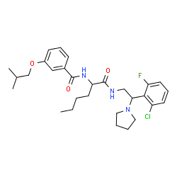 ChemSpider 2D Image | N-[2-(2-Chloro-6-fluorophenyl)-2-(1-pyrrolidinyl)ethyl]-N~2~-(3-isobutoxybenzoyl)norleucinamide | C29H39ClFN3O3