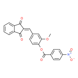 ChemSpider 2D Image | 4-[(1,3-Dioxo-1,3-dihydro-2H-inden-2-ylidene)methyl]-2-methoxyphenyl 4-nitrobenzoate | C24H15NO7