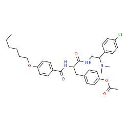 ChemSpider 2D Image | 4-(3-{[2-(4-Chlorophenyl)-2-(dimethylamino)ethyl]amino}-2-{[4-(hexyloxy)benzoyl]amino}-3-oxopropyl)phenyl acetate | C34H42ClN3O5