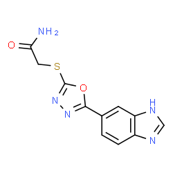 ChemSpider 2D Image | 2-{[5-(1H-Benzimidazol-5-yl)-1,3,4-oxadiazol-2-yl]sulfanyl}acetamide | C11H9N5O2S