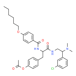 ChemSpider 2D Image | 4-(3-{[2-(3-Chlorophenyl)-2-(dimethylamino)ethyl]amino}-2-{[4-(hexyloxy)benzoyl]amino}-3-oxopropyl)phenyl acetate | C34H42ClN3O5