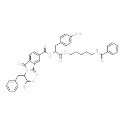 ChemSpider 2D Image | 2-(5-{[1-{[5-(Benzoylamino)pentyl]amino}-3-(4-hydroxyphenyl)-1-oxo-2-propanyl]carbamoyl}-1,3-dioxo-1,3-dihydro-2H-isoindol-2-yl)-3-phenylpropanoic acid | C39H38N4O8