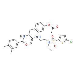 ChemSpider 2D Image | 4-{3-[(2-{[(5-Chloro-2-thienyl)sulfonyl](ethyl)amino}ethyl)amino]-2-[(3,4-dimethylbenzoyl)amino]-3-oxopropyl}phenyl acetate | C28H32ClN3O6S2