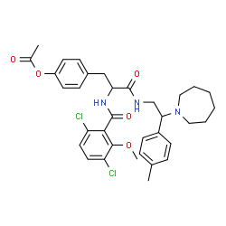ChemSpider 2D Image | 4-(3-{[2-(1-Azepanyl)-2-(4-methylphenyl)ethyl]amino}-2-[(3,6-dichloro-2-methoxybenzoyl)amino]-3-oxopropyl)phenyl acetate | C34H39Cl2N3O5
