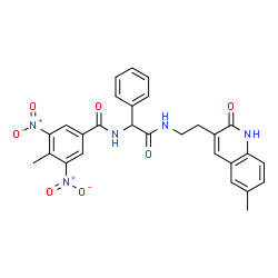 ChemSpider 2D Image | 4-Methyl-N-(2-{[2-(6-methyl-2-oxo-1,2-dihydro-3-quinolinyl)ethyl]amino}-2-oxo-1-phenylethyl)-3,5-dinitrobenzamide | C28H25N5O7