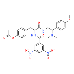 ChemSpider 2D Image | 4-(3-{[2-(Dimethylamino)-2-(4-methoxyphenyl)ethyl]amino}-2-[(3,5-dinitrobenzoyl)amino]-3-oxopropyl)phenyl acetate | C29H31N5O9