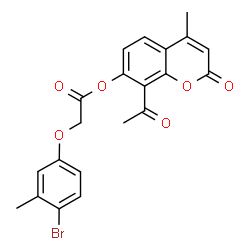 ChemSpider 2D Image | 8-Acetyl-4-methyl-2-oxo-2H-chromen-7-yl (4-bromo-3-methylphenoxy)acetate | C21H17BrO6