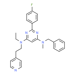 ChemSpider 2D Image | N-Benzyl-N'-ethyl-2-(4-fluorophenyl)-N-methyl-N'-[2-(4-pyridinyl)ethyl]-4,6-pyrimidinediamine | C27H28FN5