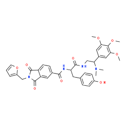 ChemSpider 2D Image | N-[2-(Dimethylamino)-2-(3,4,5-trimethoxyphenyl)ethyl]-Nalpha-{[2-(2-furylmethyl)-1,3-dioxo-2,3-dihydro-1H-isoindol-5-yl]carbonyl}tyrosinamide | C36H38N4O9