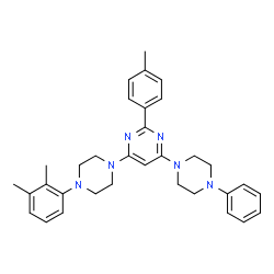 ChemSpider 2D Image | 4-[4-(2,3-Dimethylphenyl)-1-piperazinyl]-2-(4-methylphenyl)-6-(4-phenyl-1-piperazinyl)pyrimidine | C33H38N6