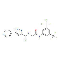 ChemSpider 2D Image | N-(2-{[3,5-Bis(trifluoromethyl)phenyl]amino}-2-oxoethyl)-5-(4-pyridinyl)-1H-pyrazole-3-carboxamide | C19H13F6N5O2