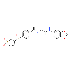 ChemSpider 2D Image | N-[2-(1,3-Benzodioxol-5-ylamino)-2-oxoethyl]-4-[(1,1-dioxidotetrahydro-3-thiophenyl)sulfonyl]benzamide | C20H20N2O8S2