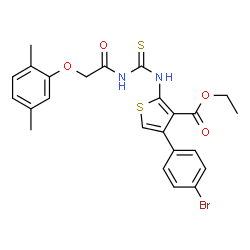 ChemSpider 2D Image | Ethyl 4-(4-bromophenyl)-2-({[(2,5-dimethylphenoxy)acetyl]carbamothioyl}amino)-3-thiophenecarboxylate | C24H23BrN2O4S2