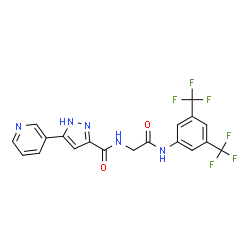 ChemSpider 2D Image | N-(2-{[3,5-Bis(trifluoromethyl)phenyl]amino}-2-oxoethyl)-5-(3-pyridinyl)-1H-pyrazole-3-carboxamide | C19H13F6N5O2