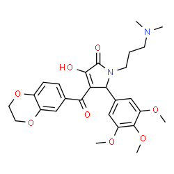 ChemSpider 2D Image | 4-(2,3-Dihydro-1,4-benzodioxin-6-ylcarbonyl)-1-[3-(dimethylamino)propyl]-3-hydroxy-5-(3,4,5-trimethoxyphenyl)-1,5-dihydro-2H-pyrrol-2-one | C27H32N2O8