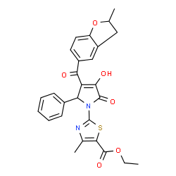 ChemSpider 2D Image | Ethyl 2-{3-hydroxy-4-[(2-methyl-2,3-dihydro-1-benzofuran-5-yl)carbonyl]-2-oxo-5-phenyl-2,5-dihydro-1H-pyrrol-1-yl}-4-methyl-1,3-thiazole-5-carboxylate | C27H24N2O6S