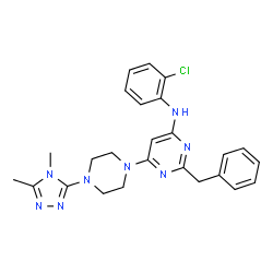 ChemSpider 2D Image | 2-Benzyl-N-(2-chlorophenyl)-6-[4-(4,5-dimethyl-4H-1,2,4-triazol-3-yl)-1-piperazinyl]-4-pyrimidinamine | C25H27ClN8