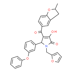 ChemSpider 2D Image | 1-(2-Furylmethyl)-3-hydroxy-4-[(2-methyl-2,3-dihydro-1-benzofuran-5-yl)carbonyl]-5-(3-phenoxyphenyl)-1,5-dihydro-2H-pyrrol-2-one | C31H25NO6