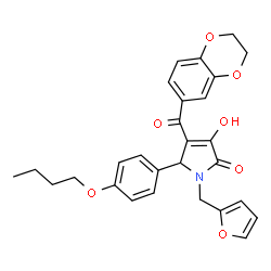 ChemSpider 2D Image | 5-(4-Butoxyphenyl)-4-(2,3-dihydro-1,4-benzodioxin-6-ylcarbonyl)-1-(2-furylmethyl)-3-hydroxy-1,5-dihydro-2H-pyrrol-2-one | C28H27NO7