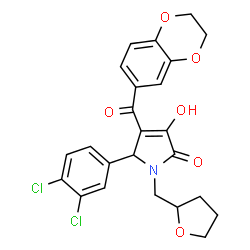 ChemSpider 2D Image | 5-(3,4-Dichlorophenyl)-4-(2,3-dihydro-1,4-benzodioxin-6-ylcarbonyl)-3-hydroxy-1-(tetrahydro-2-furanylmethyl)-1,5-dihydro-2H-pyrrol-2-one | C24H21Cl2NO6