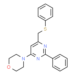 ChemSpider 2D Image | 4-{2-Phenyl-6-[(phenylsulfanyl)methyl]-4-pyrimidinyl}morpholine | C21H21N3OS