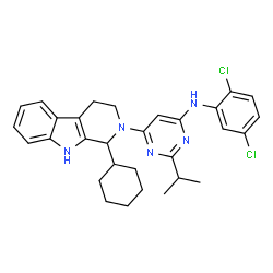 ChemSpider 2D Image | 6-(1-Cyclohexyl-1,3,4,9-tetrahydro-2H-beta-carbolin-2-yl)-N-(2,5-dichlorophenyl)-2-isopropyl-4-pyrimidinamine | C30H33Cl2N5
