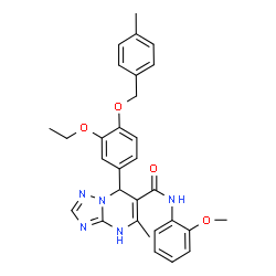 ChemSpider 2D Image | 7-{3-Ethoxy-4-[(4-methylbenzyl)oxy]phenyl}-N-(2-methoxyphenyl)-5-methyl-1,7-dihydro[1,2,4]triazolo[1,5-a]pyrimidine-6-carboxamide | C30H31N5O4