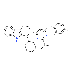 ChemSpider 2D Image | 6-(1-Cyclohexyl-1,3,4,9-tetrahydro-2H-beta-carbolin-2-yl)-N-(2,4-dichlorophenyl)-2-isopropyl-4-pyrimidinamine | C30H33Cl2N5