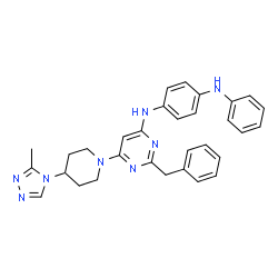 ChemSpider 2D Image | N-{2-Benzyl-6-[4-(3-methyl-4H-1,2,4-triazol-4-yl)-1-piperidinyl]-4-pyrimidinyl}-N'-phenyl-1,4-benzenediamine | C31H32N8