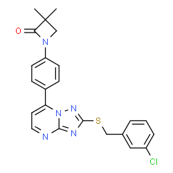 ChemSpider 2D Image | 1-(4-{2-[(3-Chlorobenzyl)sulfanyl][1,2,4]triazolo[1,5-a]pyrimidin-7-yl}phenyl)-3,3-dimethyl-2-azetidinone | C23H20ClN5OS