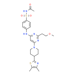 ChemSpider 2D Image | N-{[4-({6-[4-(4,5-Dimethyl-1,3-thiazol-2-yl)-1-piperidinyl]-2-(2-methoxyethyl)-4-pyrimidinyl}amino)phenyl]sulfonyl}acetamide | C25H32N6O4S2